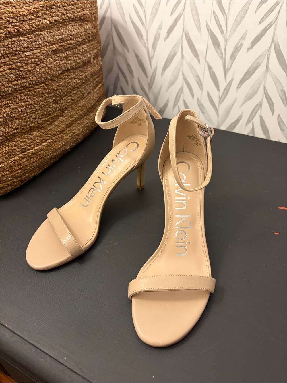 NEVER WORN Calvin Klein Beige Ankle-Strap Stiletto Sandals